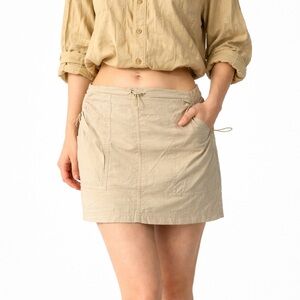 Cotton Candy LA Cargo Mini Skirt Beige Drawstring Utility Tech S